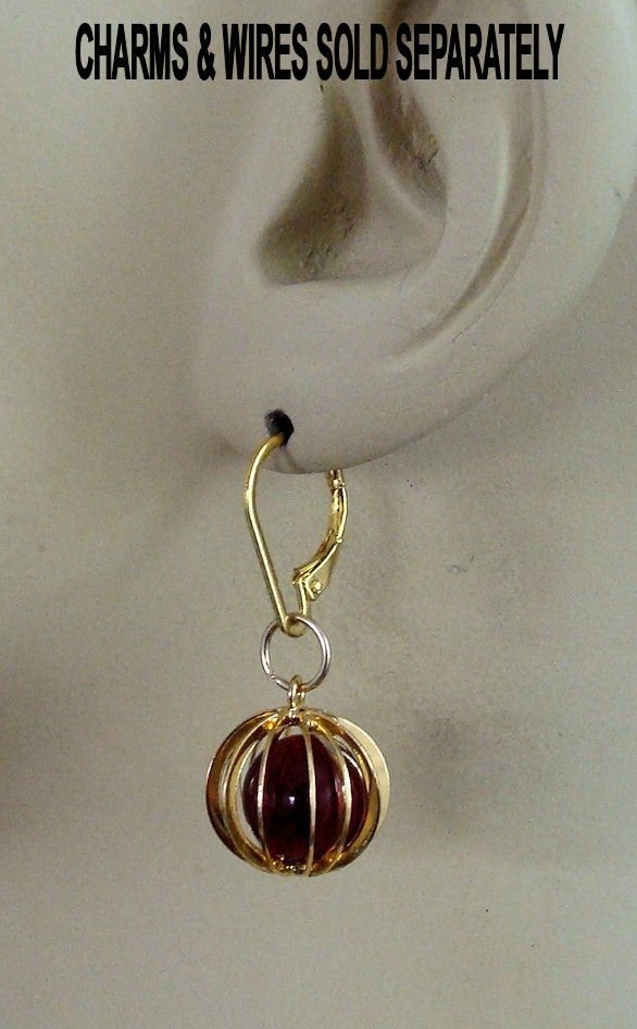 Fancy 13mm Caged Garnet Red INTERCHANGEABLE Earrings Charms GP or SP