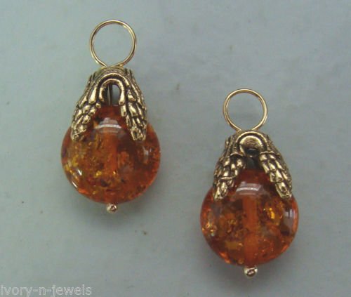 Fancy Dark 10mm Amber INTERCHANGEABLE Earring Charms YG or SS