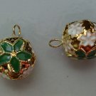 18mm Christmas Bells Cloisonne Green Poinsettia INTERCHANGEABLE Earring Charms