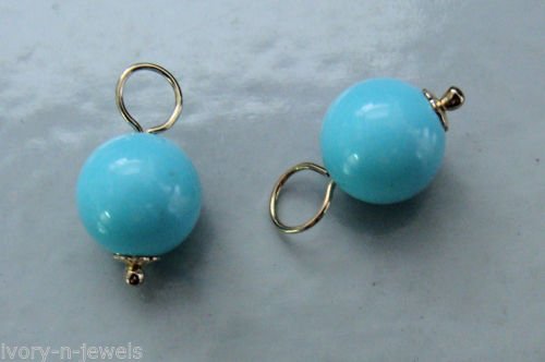 AAA 8mm Turquoise Blue INTERCHANGEABLE Earring Charms YG or SS