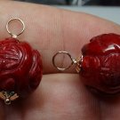 15mm Carved Natural Red Coral INTERCHANGEABLE Earring Charms YG or SS