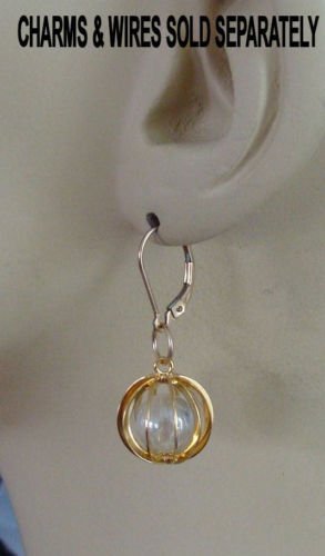 Fancy 13mm Caged AB Clear Quartz INTERCHANGEABLE Earrings Charms GP or SP