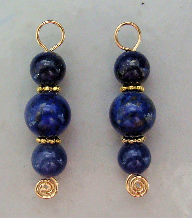Fancy Triple Lapis Lazuli INTERCHANGEABLE Earring Charms YOUR CHOICE YG or SS
