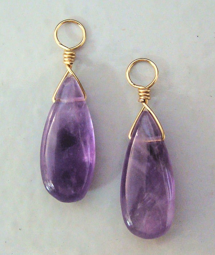 Genuine Amethyst Teardrop INTERCHANGEABLE Earring Charms YOUR CHOICE YG or SS