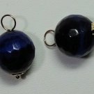 12mm Deep BLUE Tigers Eye INTERCHANGEABLE Earring Charms YOUR CHOICE YG or SS