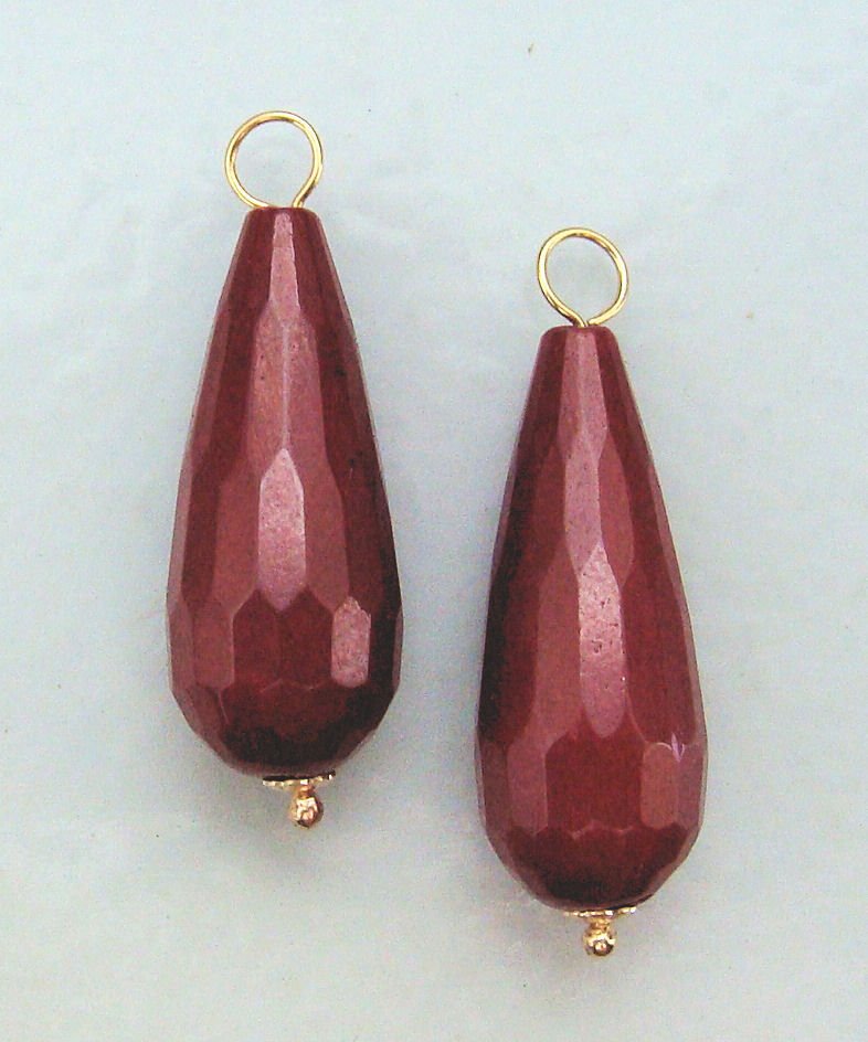LG Faceted Ruby Red Jade Teardrops INTERCHANGEABLE Earring Charms YG or SS