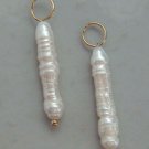 Thin 18mm White Biwa Pearls INTERCHANGEABLE Earring Charms SS or YG or 14K