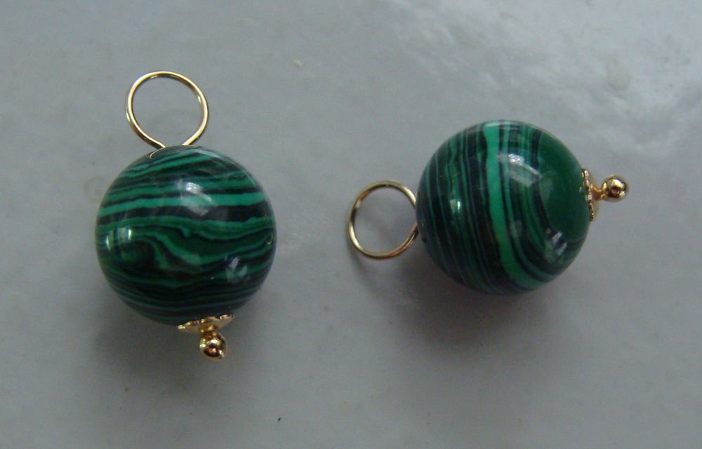 10mm Lab Malachite INTERCHANGEABLE Earring Charms YG or SS