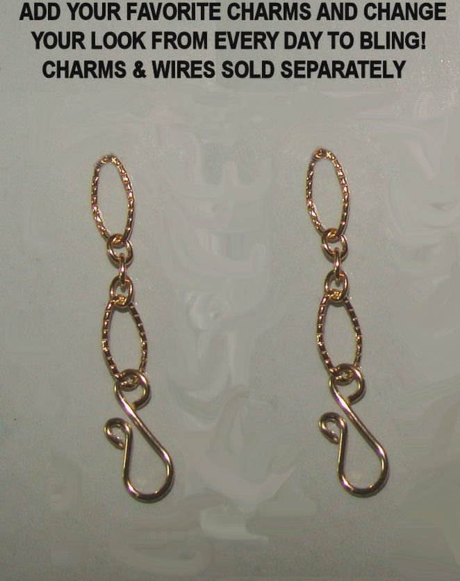 1" Textured Chain INTERCHANGEABLE Earring Charm Convertible EXTENDERS YG or SS