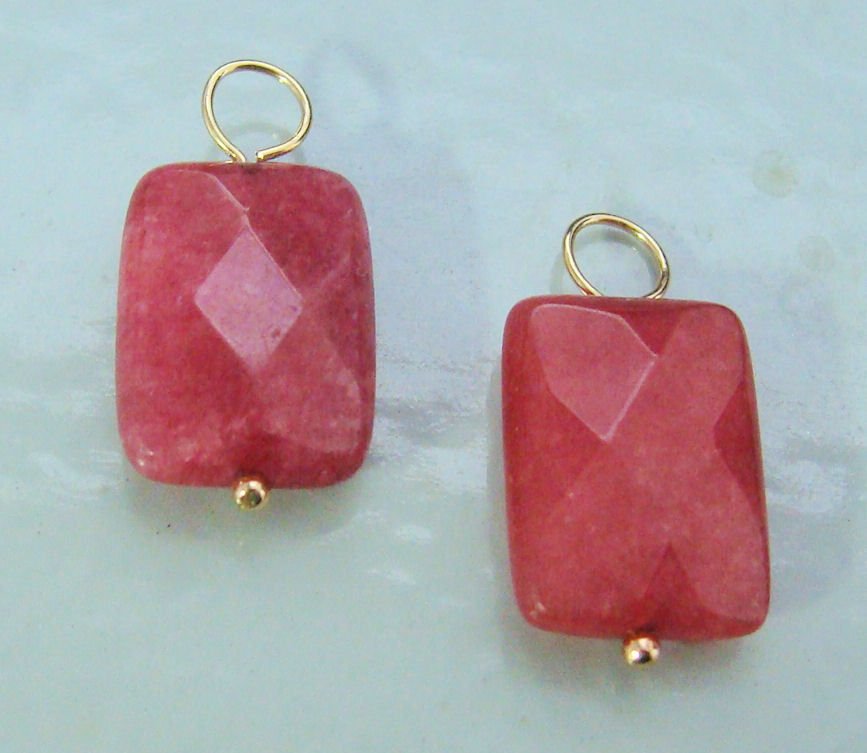 Faceted Dark Rose Jade Rectangles INTERCHANGEABLE Earring Charms YG or SS