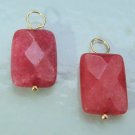 Faceted Dark Rose Jade Rectangles INTERCHANGEABLE Earring Charms YG or SS