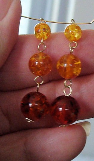 Long Tri-Colored Amber INTERCHANGEABLE Earring Charms YG or SS