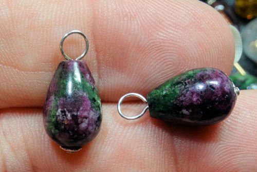 8x12mm Ruby Zoisite Teardrops INTERCHANGEABLE Earring Charms YG or SS