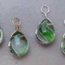 Reversible Green Cats Eye Glass Marble INTERCHANGEABLE Earring Charms YG or SS