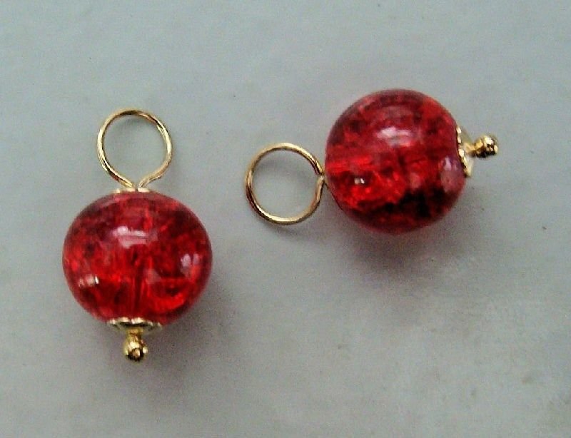 8mm Deep Red Cracked Crystal INTERCHANGEABLE Earring Charms YG or SS