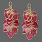 22x32mm Red Heart Cluster INTERCHANGEABLE Leverback Earrings Charms GP or SP
