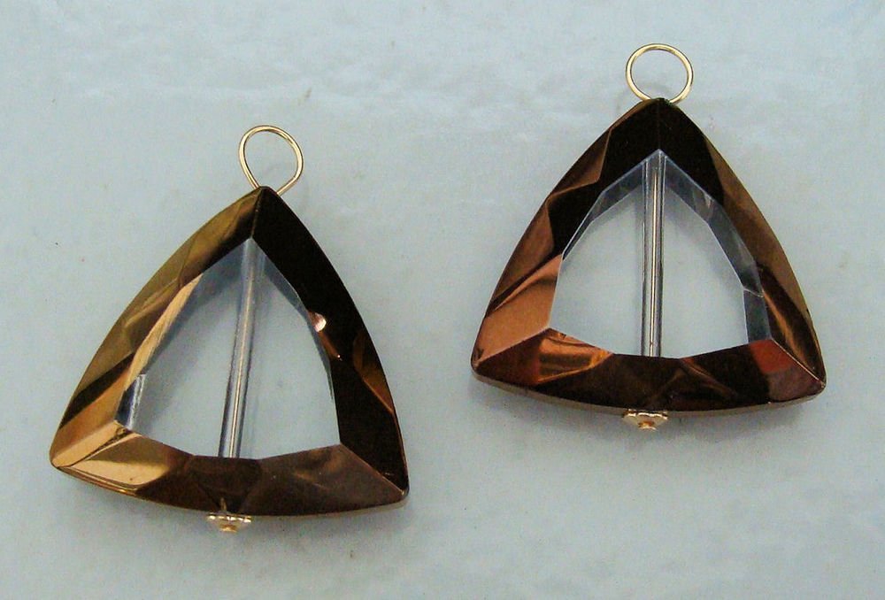 XLG Bronze & Clear Triangles INTERCHANGEABLE Earring Charms YOUR CHOICE YG or SS