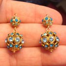 Double Swarovski Turquoise Topaz Encrusted INTERCHANGEABLE Earring Charms YG  2T