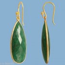 16x37mm INTERCHANGEABLE Bezel Dyed Green Emerald Earrings Gold over 925 Silver