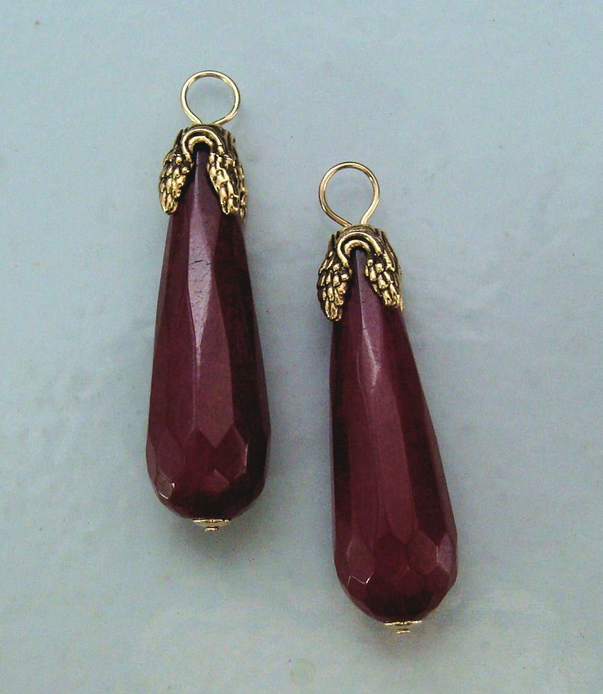 XLG Fancy Ruby Red Jade Teardrops INTERCHANGEABLE Earring Charms YG or SS