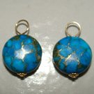 12mm Dark Turquoise w/Gold Matrix INTERCHANGEABLE Earring Charms CHOICE YG or SS