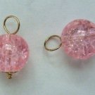 10mm Pink Cracked Crystal INTERCHANGEABLE Earring Charms YG or SS