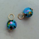 8mm Turquoise with Neon Confetti Lamwork INTERCHANGEABLE Earring Charms YG or SS