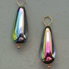 Large 9x20mm Czech Vitrail Teardrop INTERCHANGEABLE Earring Charms YG or SS