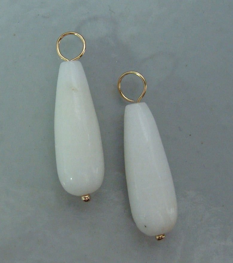 MED LG White Jade INTERCHANGEABLE Earring Charms YG or SS