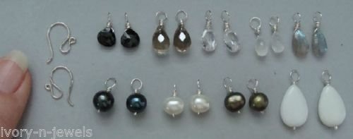 10 Piece SET Gemstone INTERCHANGEABLE Earring Charms PLUS Wires Sterling Silver