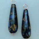 ROSE GOLD 10x30mm Mix Blue with Pyrite Fools Gold INTERCHANGEABLE Earring Charms