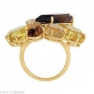 HUGE Genuine Smoky Quartz, Lime and Rutilated Quartz & Honey Citrine Ring 14K YG