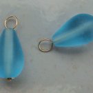 Large Topaz Blue Sea Glass INTERCHANGEABLE Earring Charms YG or SS