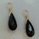 AAA Faceted Black Onyx Briolette INTERCHANGEABLE Earring Charms YG or SS