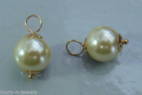 10mm Butter Glass Pearl INTERCHANGEABLE Earring Charms CHOICE YG or Sterling