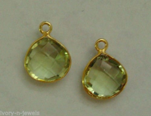 13x16mm INTERCHANGEABLE Bezel Set Green Quartz Earring Charms Vermeil 925 Silver