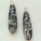 XL 10x30mm Black & Gray Picture Jasper INTERCHANGEABLE Earring Charms YG or SS