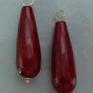 XLG Faceted Dark Ruby Red Jade Teardrops INTERCHANGEABLE Earring Charms YG or SS