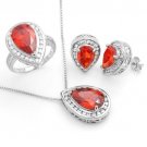 AMAZING Red CZ Ring Earrings & Pendant SET 925 Silver