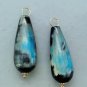 10x25mm Rustic Blue Black Brown Agate INTERCHANGEABLE Earring Charms YG or SS
