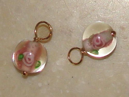 Lampwork Rose 3 INTERCHANGEABLE Earring Charms YG or SS