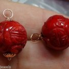 15mm Carved Natural Red Coral INTERCHANGEABLE Earring Charms ROSE GOLD Filled