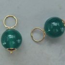 10mm Green Onyx INTERCHANGEABLE Earring Hooplet Charms Solid 14K YG 1 PAIR