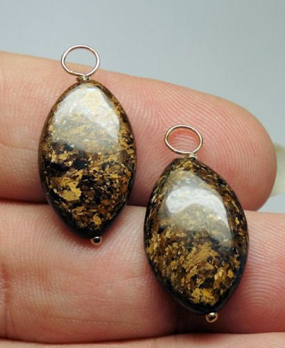 11x20mm Gorgeous Brown Bronzite INTERCHANGEABLE Earring Charms YG or SS