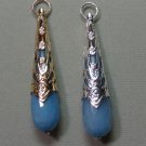 2" Long Royal Crowned Blue Jade INTERCHANGEABLE Earring Jacket Charms YG or SS