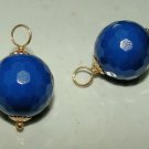 Large 13mm Faceted Blue Agate INTERCHANGEABLE Earring Charms CHOICE YG or SS