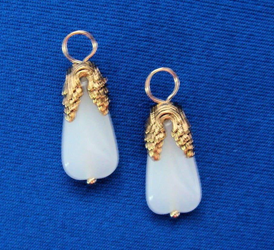 Fancy White Jade INTERCHANGEABLE Earring Charms CHOOSE YG or SS