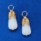 Fancy White Jade INTERCHANGEABLE Earring Charms CHOOSE YG or SS