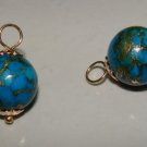 10mm Dark Teal Turquoise w/ Gold Matrix INTERCHANGEABLE Earring Charms YG or SS
