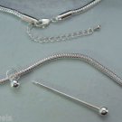 INTERCHANGEABLE Bead Pin Holder PLUS 3mm Snake Chain in Silver or Bronze 18-20"